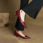 Imogen - Women's Leather Kitten Heel Shoes in Burgundy
