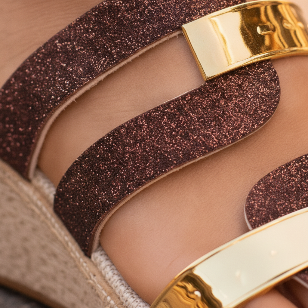 Isolde - Women's Glittery Wedge Sandals with Gold-Tone Accents