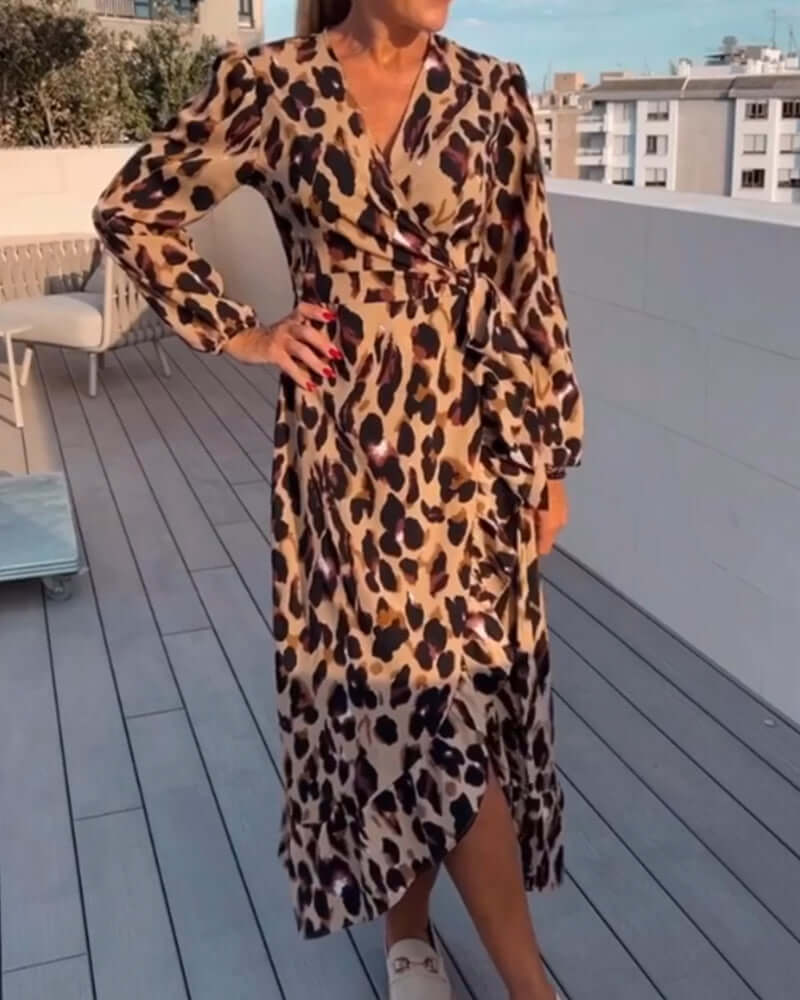 Isolde - Women's Leopard Print Wrap Midi Dress