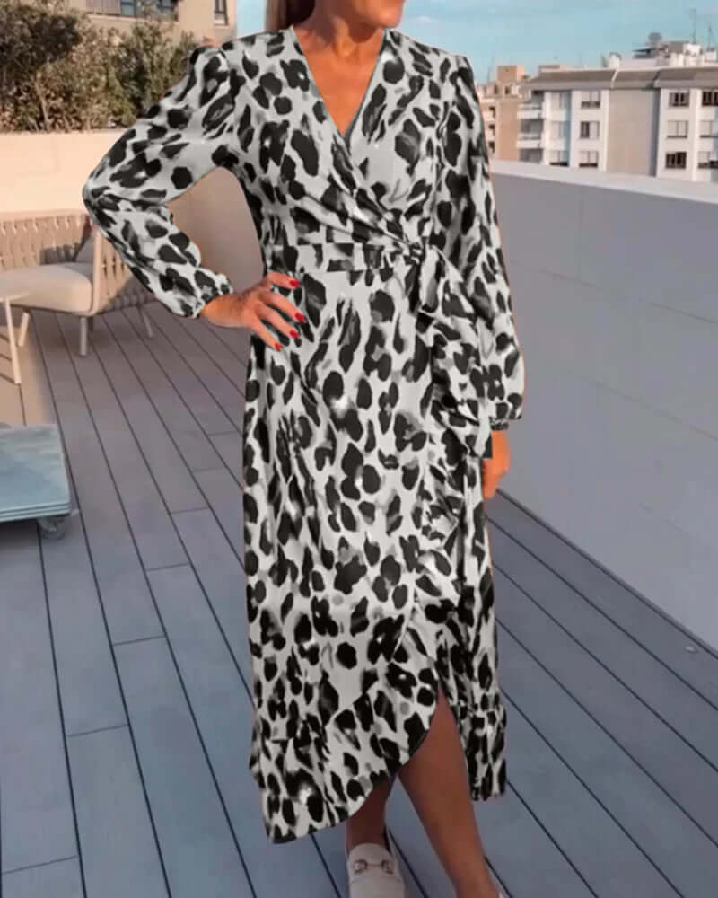 Isolde - Women's Leopard Print Wrap Midi Dress