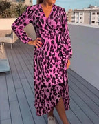 Isolde - Women's Leopard Print Wrap Midi Dress