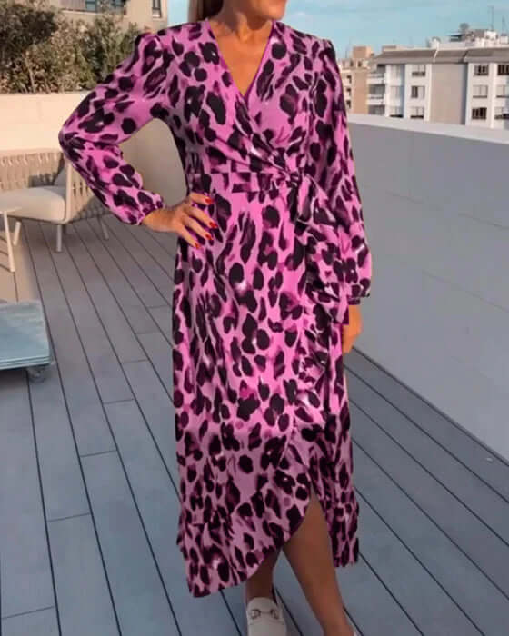 Isolde - Women's Leopard Print Wrap Midi Dress