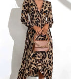 Isolde - Women's Leopard Print Wrap Midi Dress