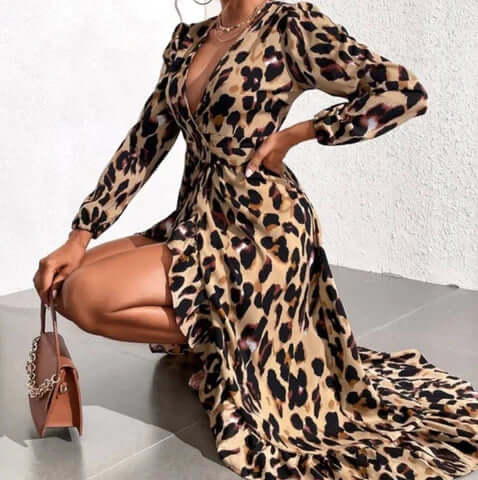 Isolde - Women's Leopard Print Wrap Midi Dress