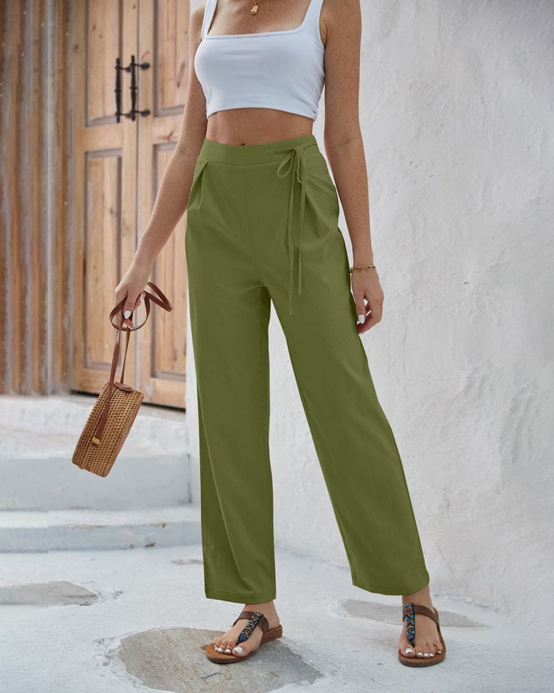 Isolde - Women's Wide Leg Trousers with Tie Detail