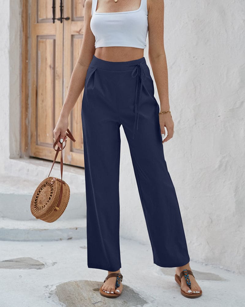 Isolde - Women's Wide Leg Trousers with Tie Detail