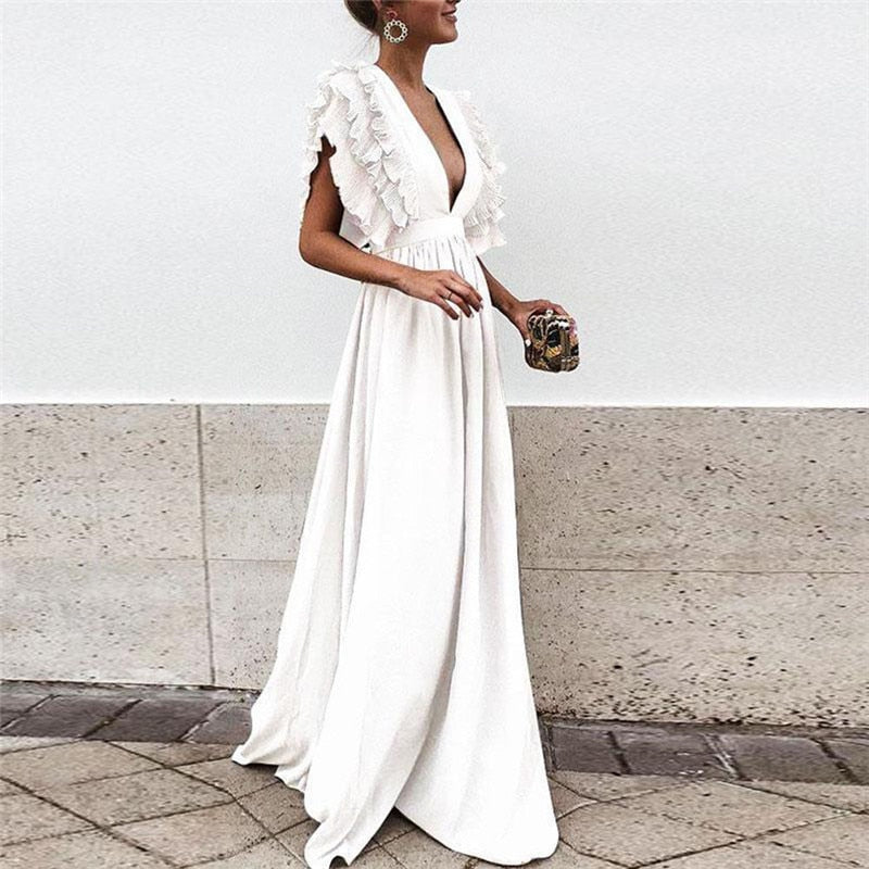 Juniper - Women's Elegant Ruffle Sleeve Maxi Dress