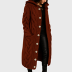 Lena - Women's Knitted Longline Coat with Hood