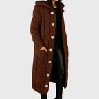 Lena - Women's Knitted Longline Coat with Hood