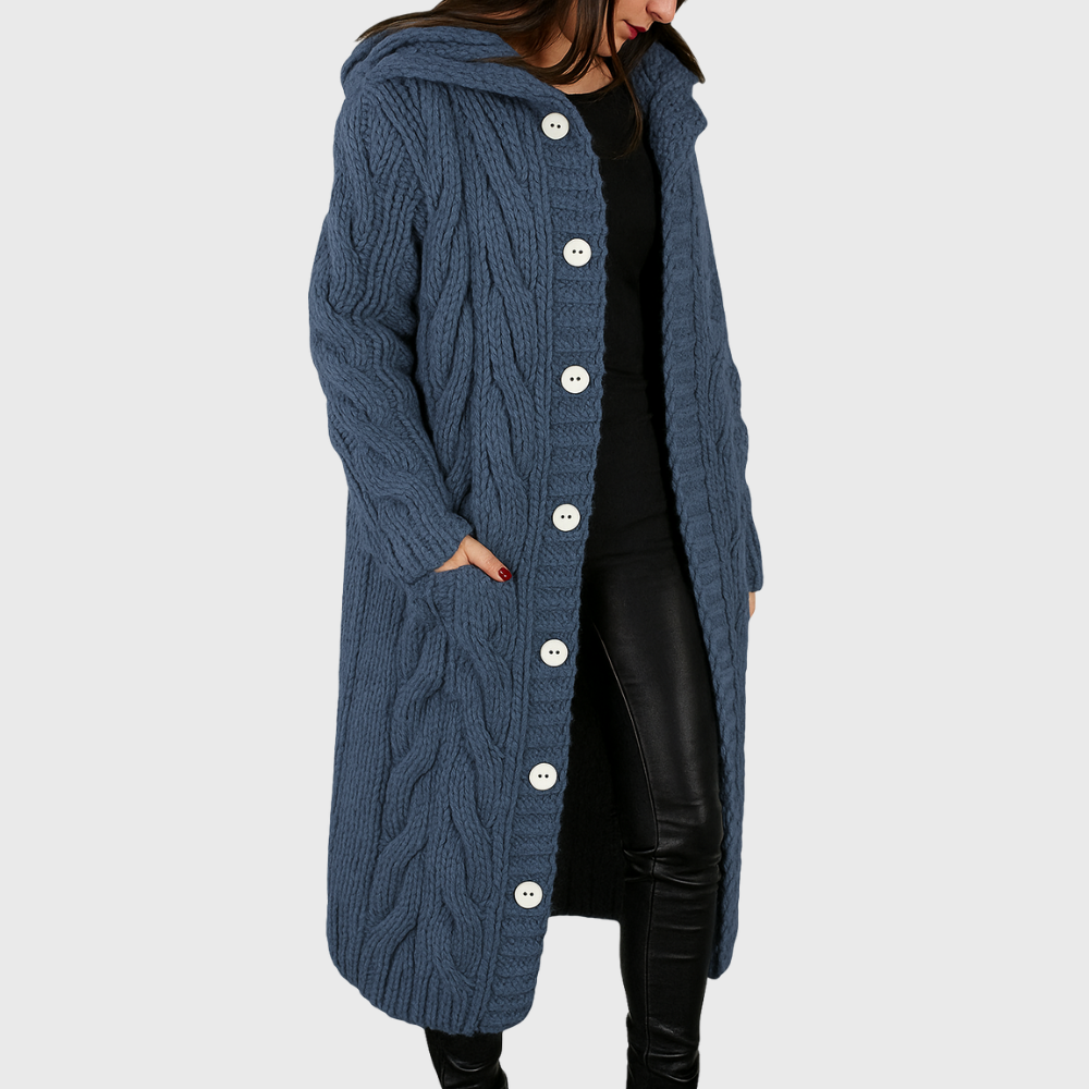 Lena - Women's Knitted Longline Coat with Hood