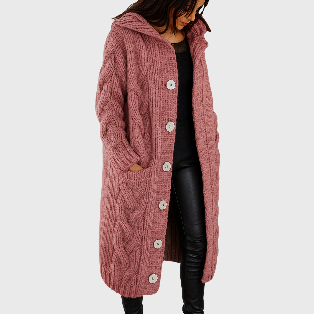 Lena - Women's Knitted Longline Coat with Hood