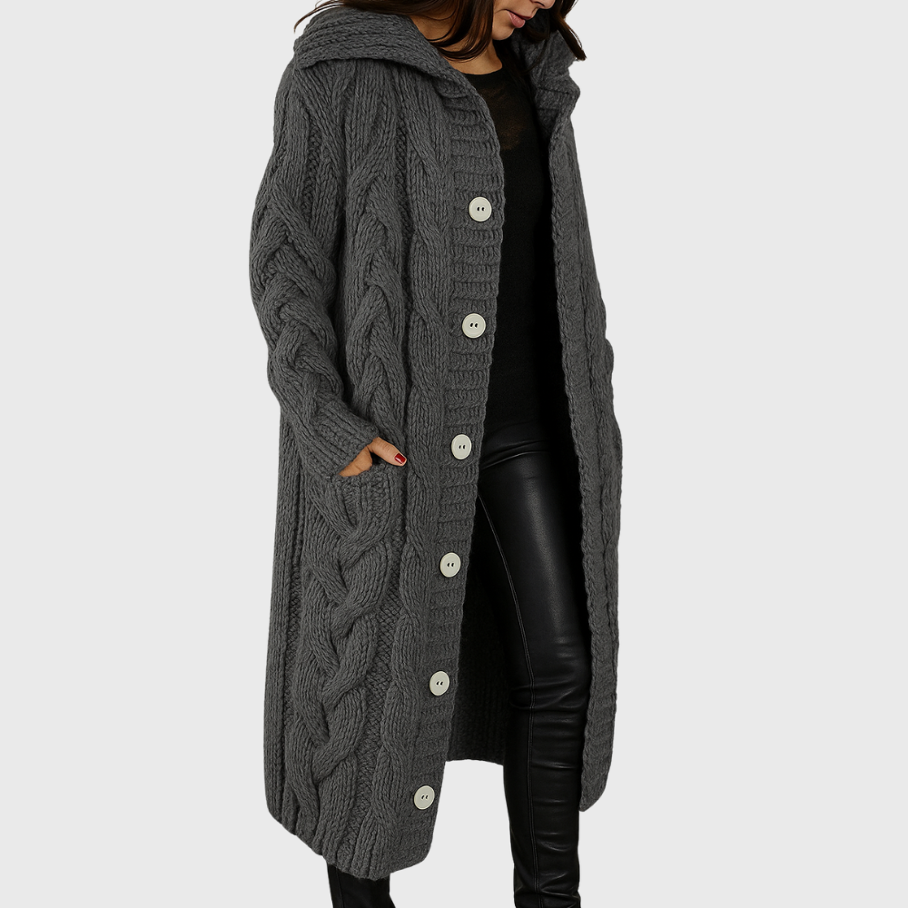 Lena - Women's Knitted Longline Coat with Hood