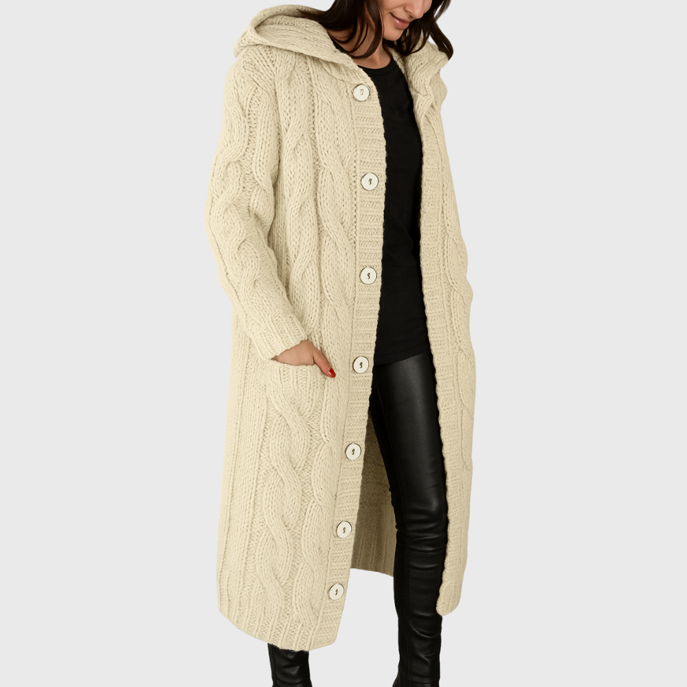 Lena - Women's Knitted Longline Coat with Hood