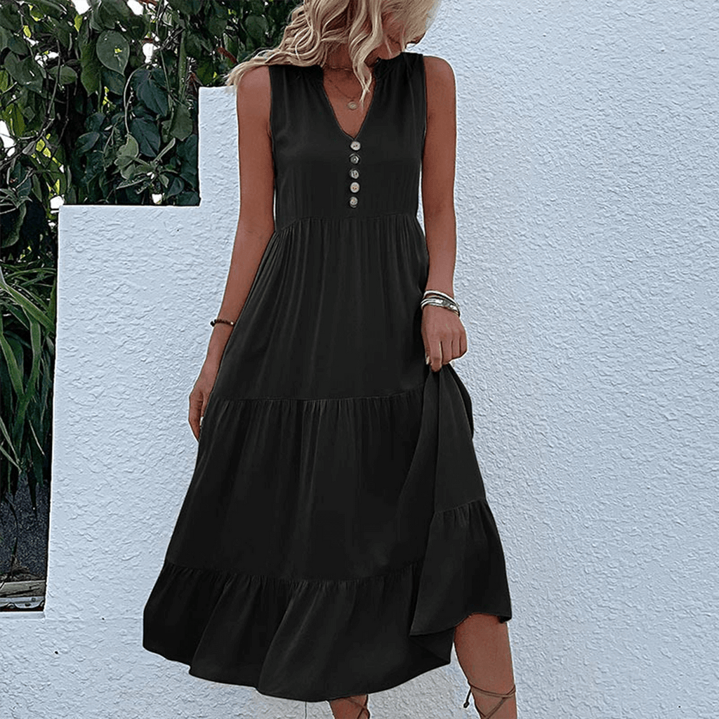 Liora - Women's Casual Sleeveless Tiered Midi Dress