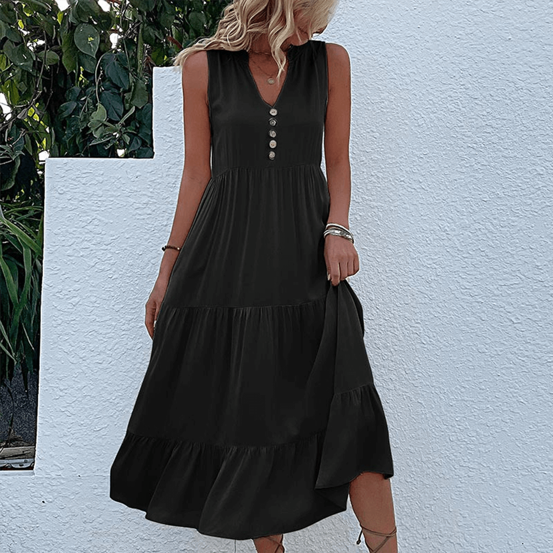 Liora - Women's Casual Sleeveless Tiered Midi Dress