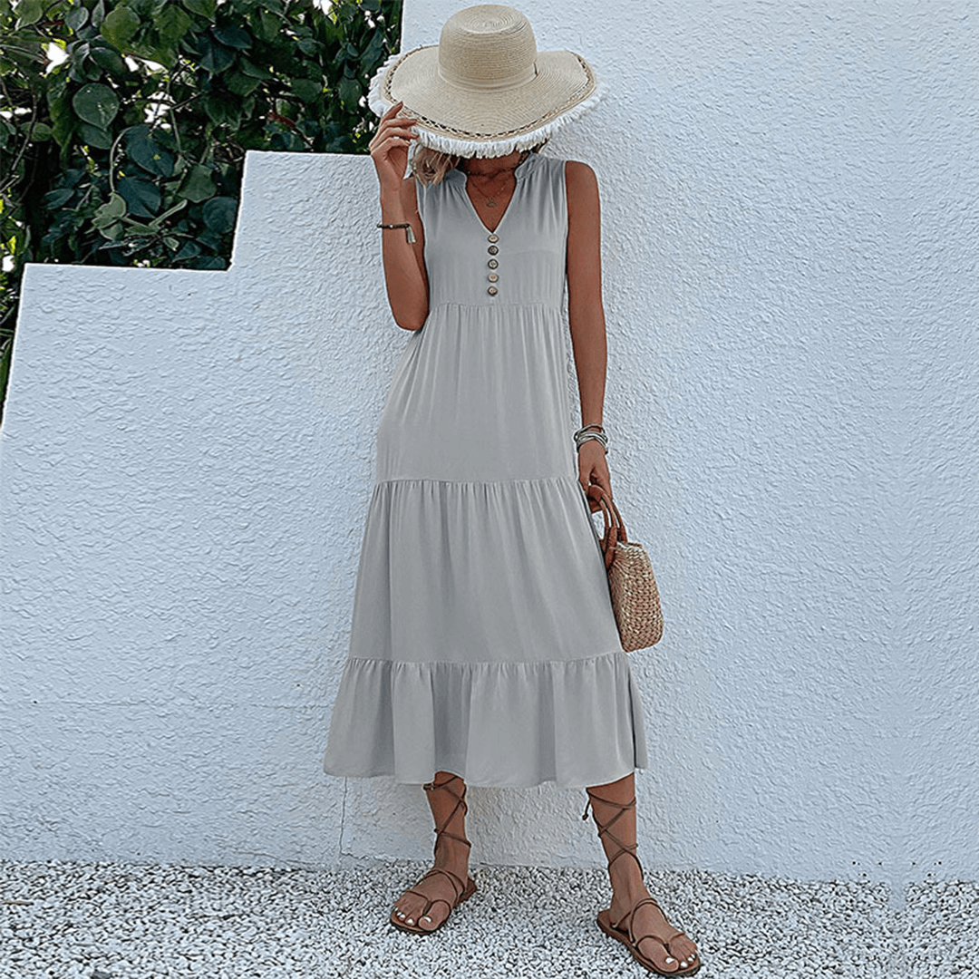 Liora - Women's Casual Sleeveless Tiered Midi Dress