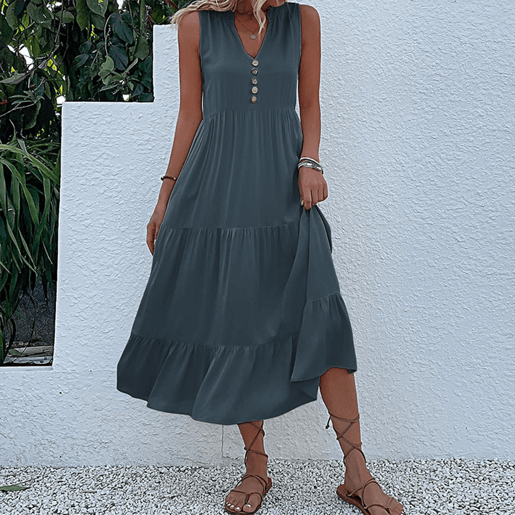 Liora - Women's Casual Sleeveless Tiered Midi Dress