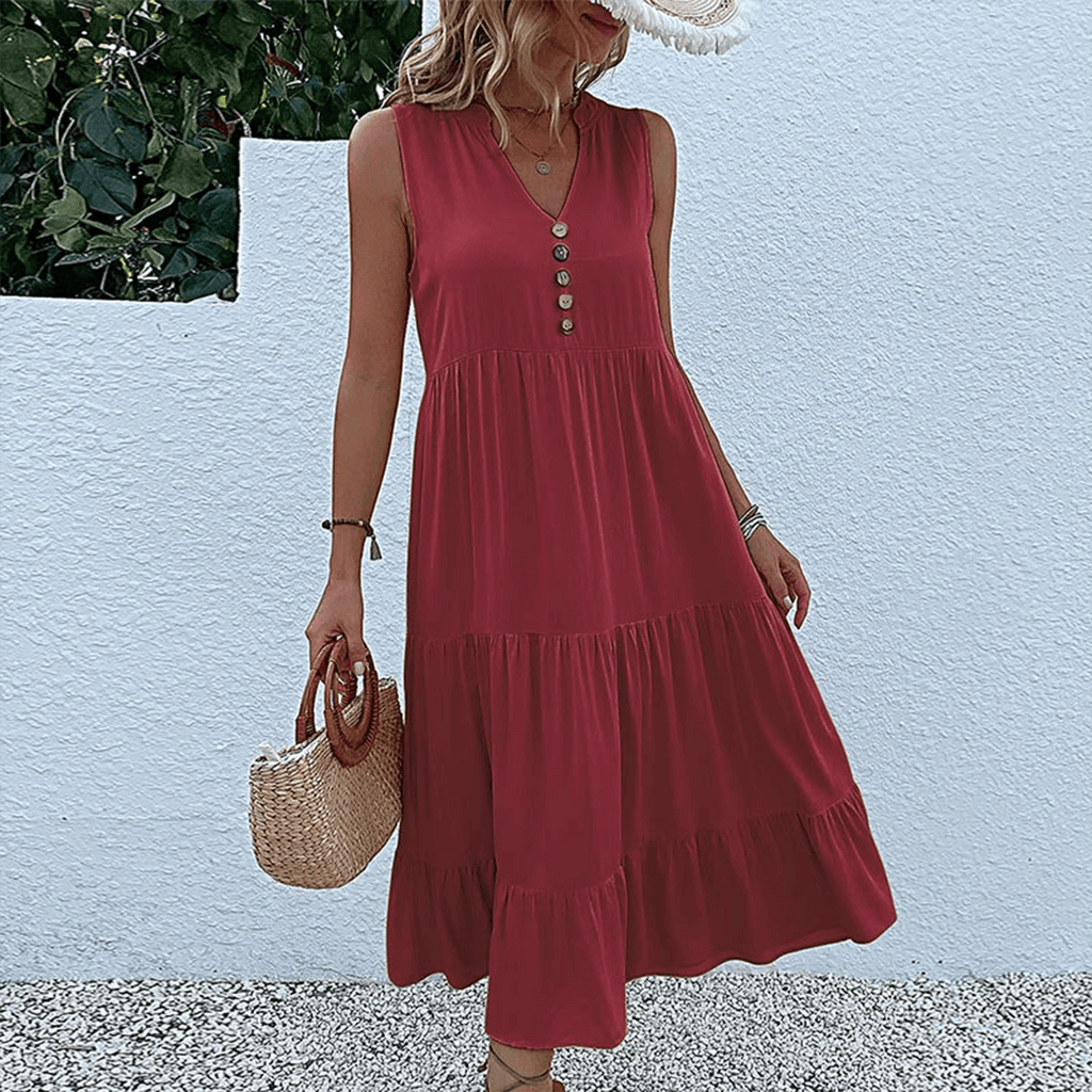 Liora - Women's Casual Sleeveless Tiered Midi Dress