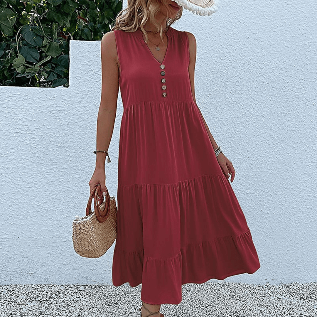 Liora - Women's Casual Sleeveless Tiered Midi Dress