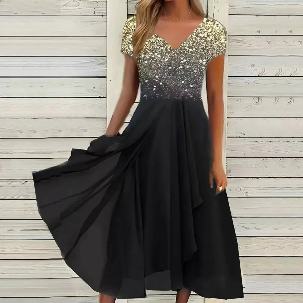 Liora - Women's Fancy Sequin Bodice Midi Dress