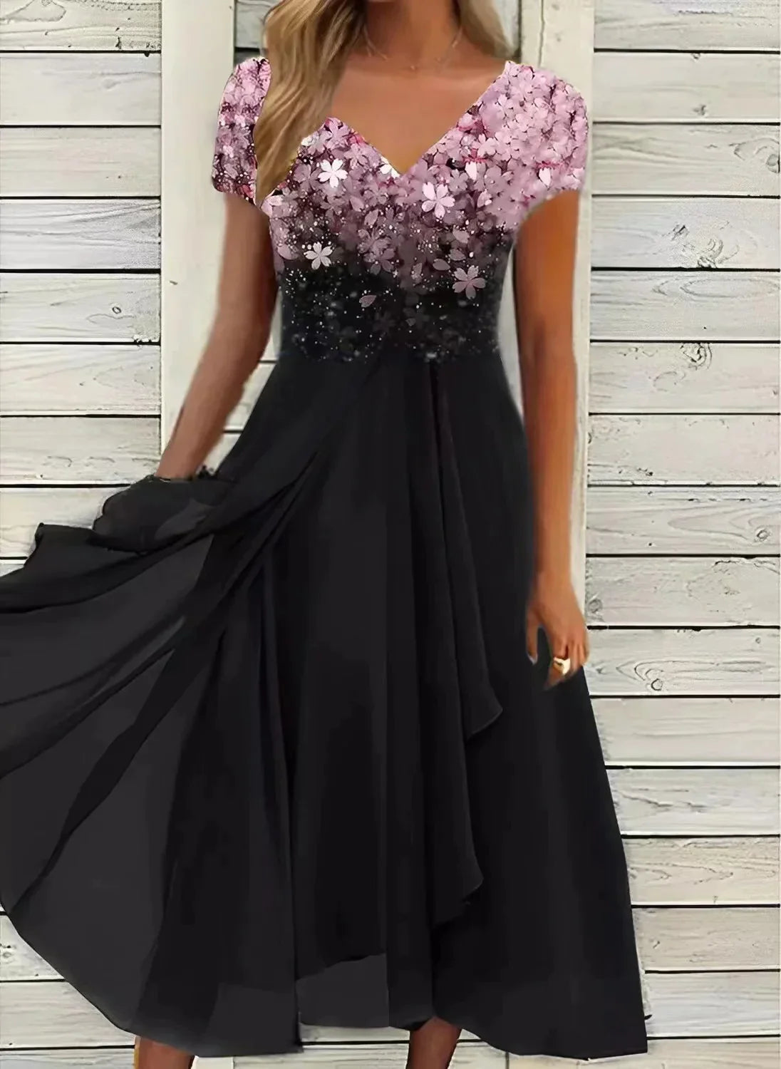 Liora - Women's Fancy Sequin Bodice Midi Dress