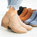 Liora - Women's Faux Suede Ankle Boots with Zip Detail