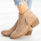 Liora - Women's Faux Suede Ankle Boots with Zip Detail