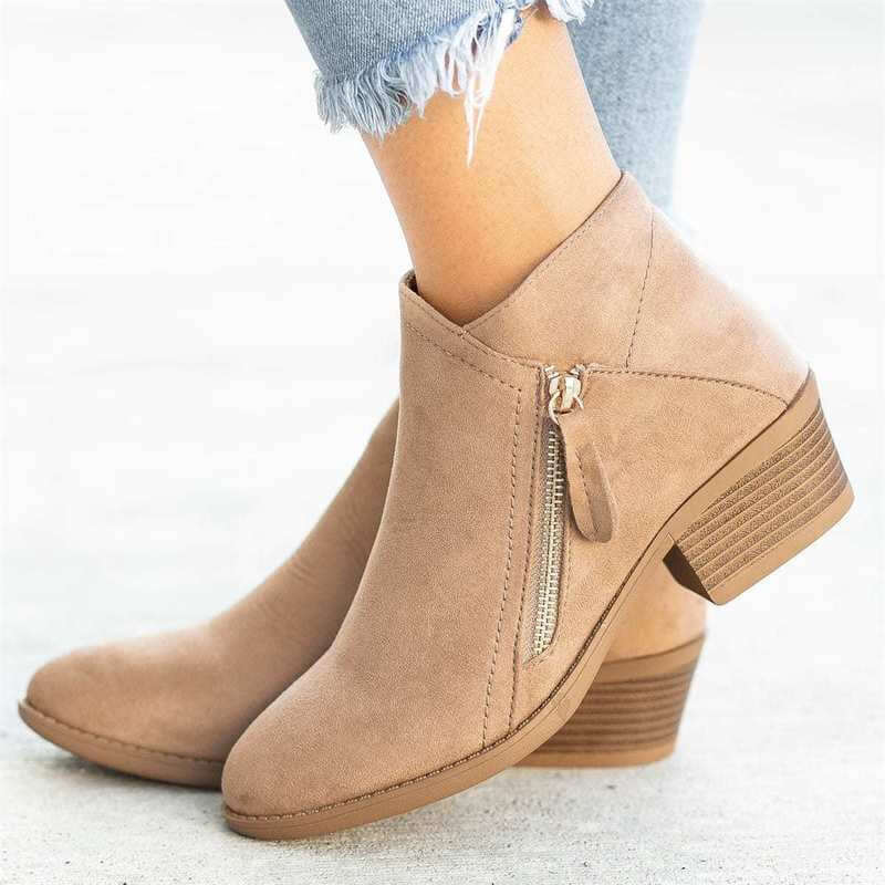 Liora - Women's Faux Suede Ankle Boots with Zip Detail