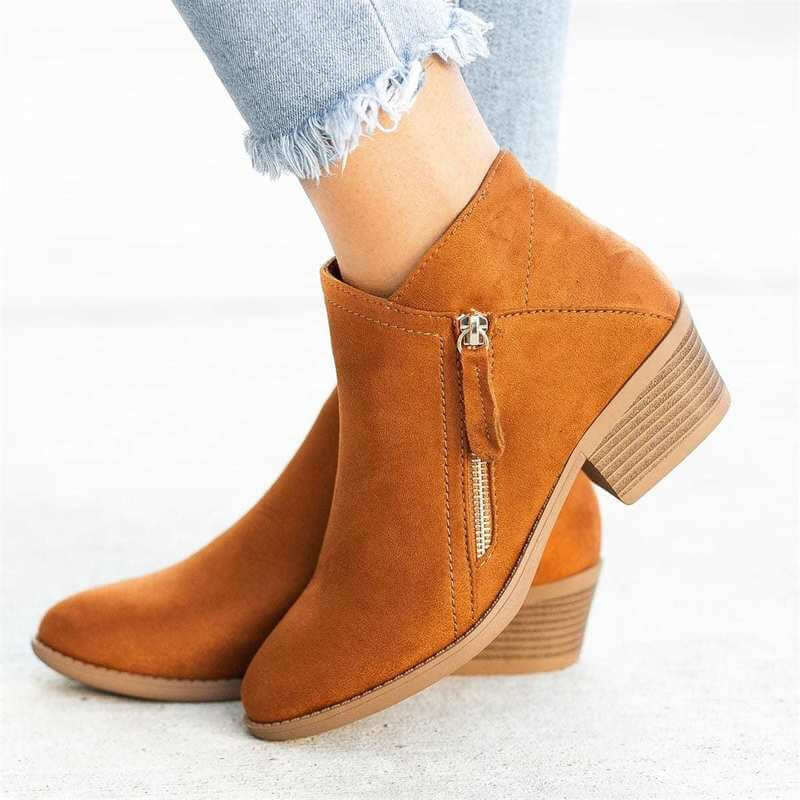 Liora - Women's Faux Suede Ankle Boots with Zip Detail