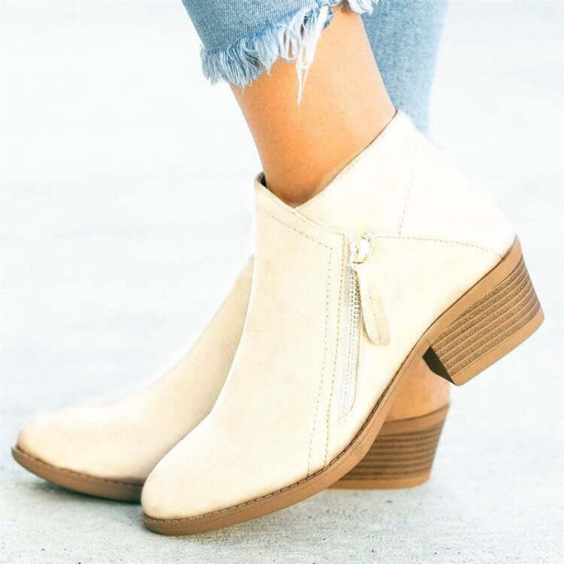 Liora - Women's Faux Suede Ankle Boots with Zip Detail