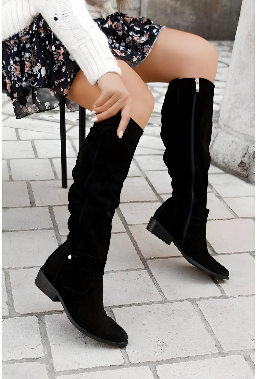 Liora - Women's Stylish Knee High Boots with Buckle Detail