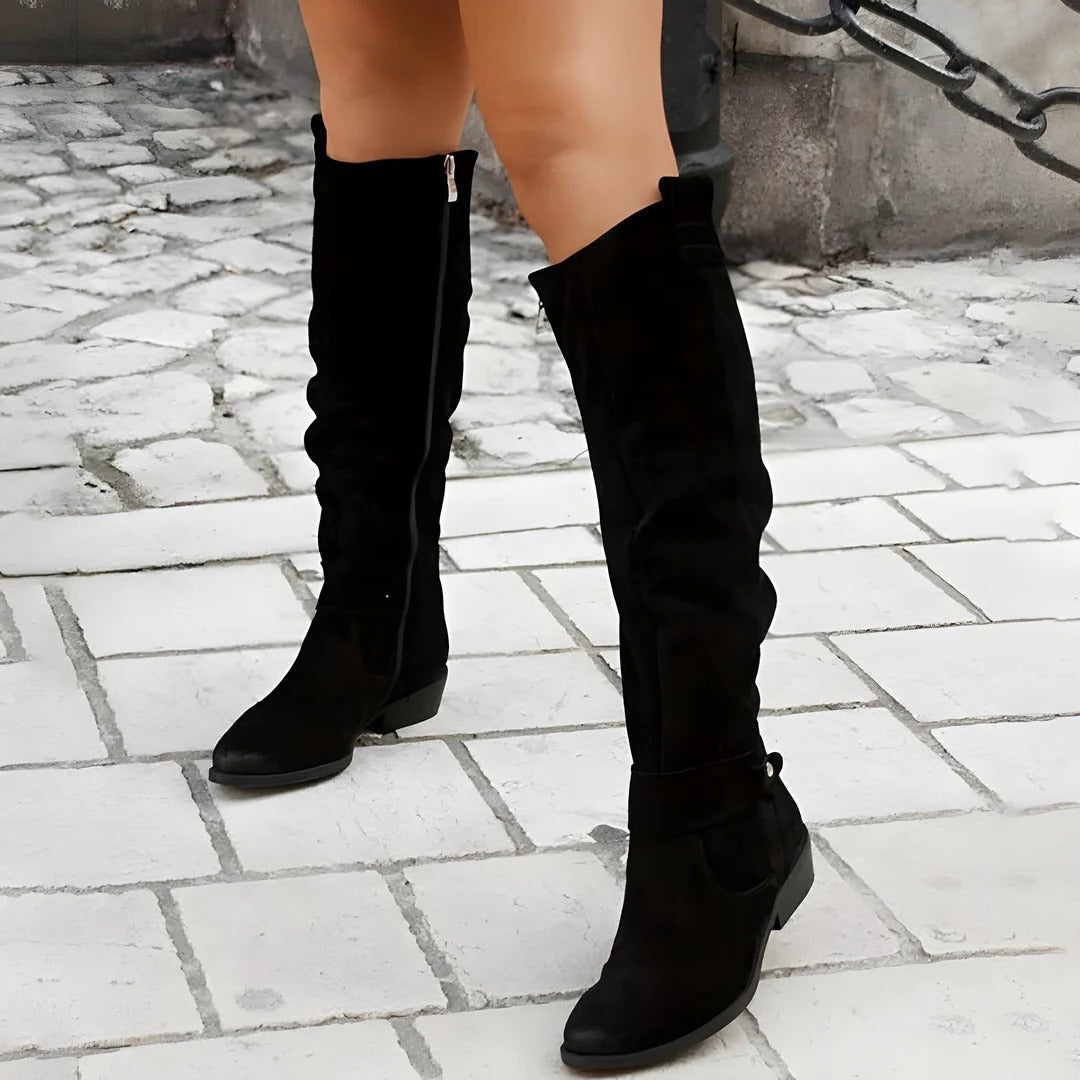 Liora - Women's Stylish Knee High Boots with Buckle Detail