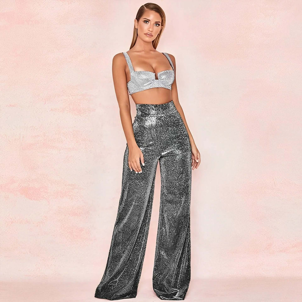 Lyra - Women's Sparkly Wide Leg Trousers