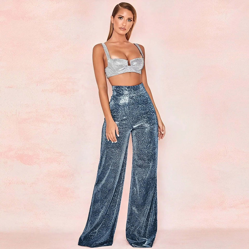 Lyra - Women's Sparkly Wide Leg Trousers