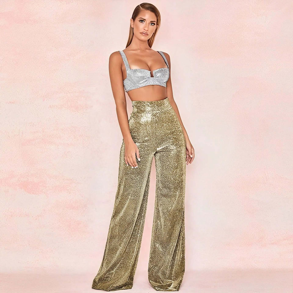 Lyra - Women's Sparkly Wide Leg Trousers