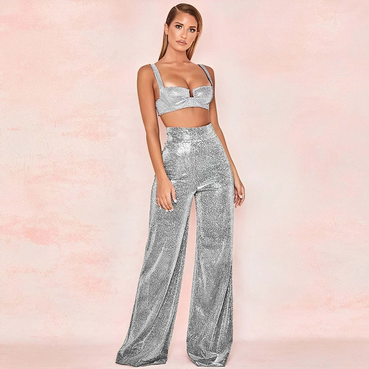 Lyra - Women's Sparkly Wide Leg Trousers