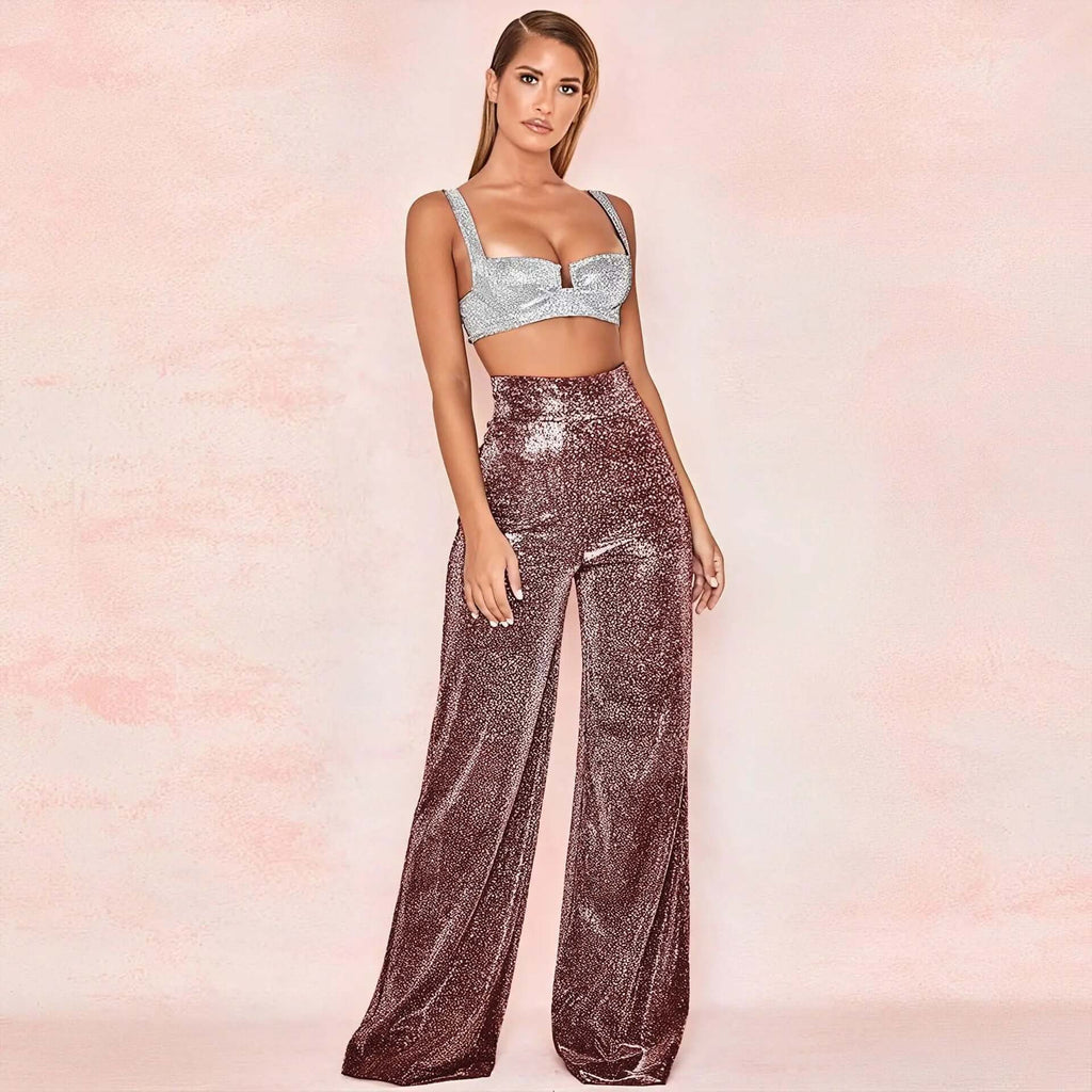 Lyra - Women's Sparkly Wide Leg Trousers