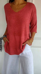 Maeve - Women's Casual V-Neck Knitted Tunic Jumper