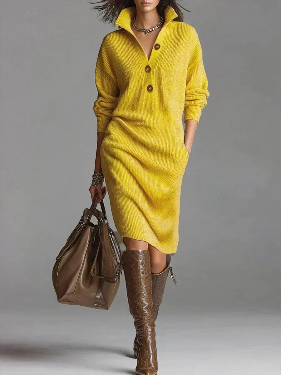 Maeve - Women's Cosy Knit Jumper Dress with Button Detail