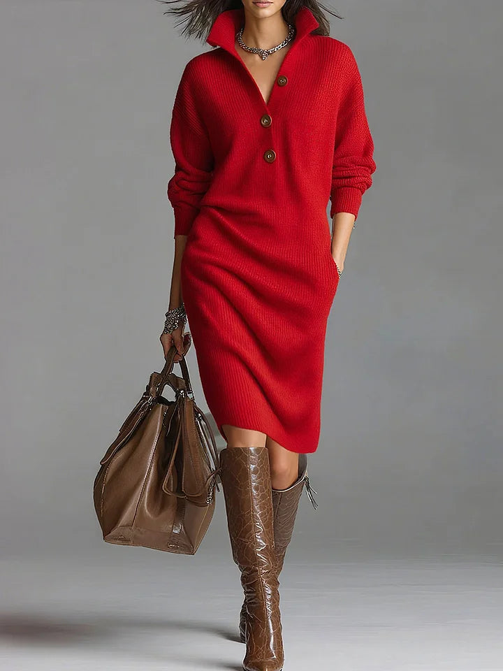 Maeve - Women's Cosy Knit Jumper Dress with Button Detail