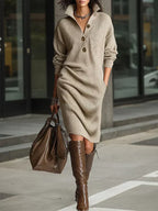 Maeve - Women's Cosy Knit Jumper Dress with Button Detail