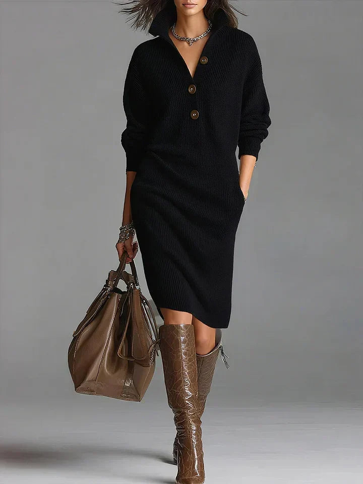 Maeve - Women's Cosy Knit Jumper Dress with Button Detail