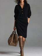 Maeve - Women's Cosy Knit Jumper Dress with Button Detail