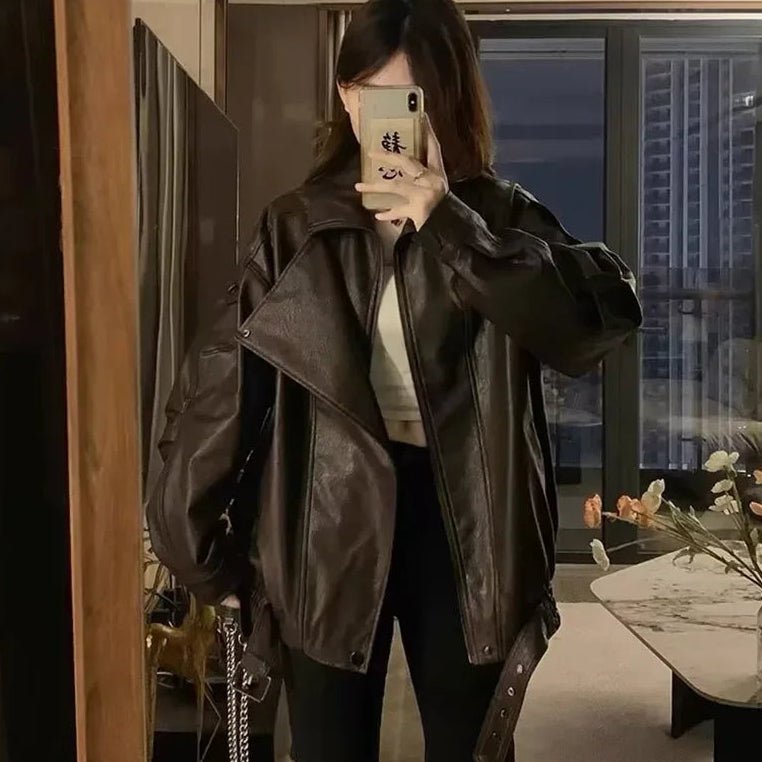 Mavis - Women's Faux Leather Jacket with Buckle Detail