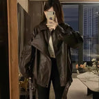 Mavis - Women's Faux Leather Jacket with Buckle Detail