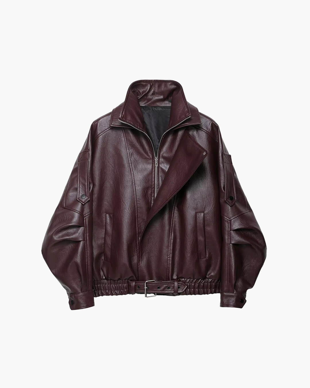 Mavis - Women's Faux Leather Jacket with Buckle Detail
