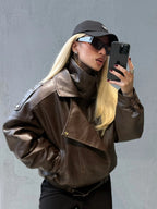 Mavis - Women's Faux Leather Jacket with Buckle Detail