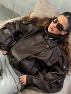 Mavis - Women's Faux Leather Jacket with Buckle Detail