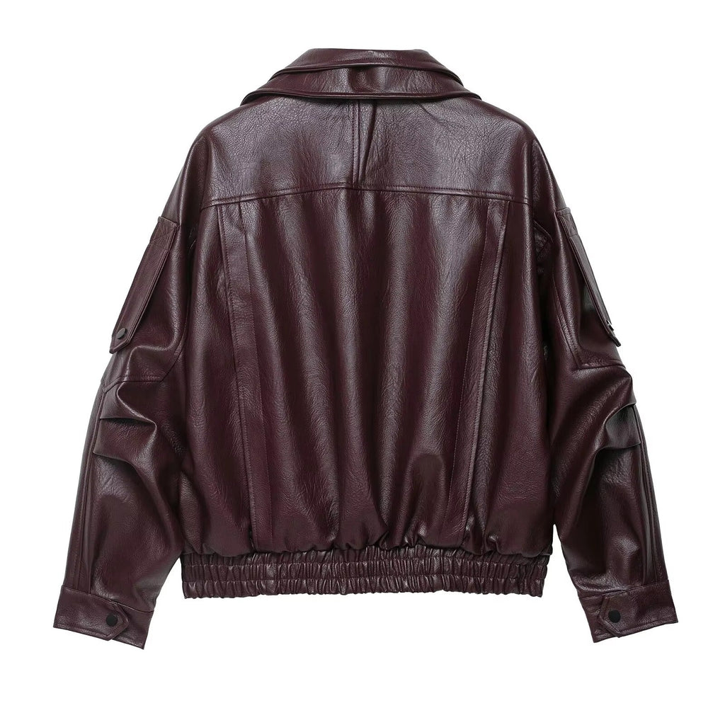 Mavis - Women's Faux Leather Jacket with Buckle Detail
