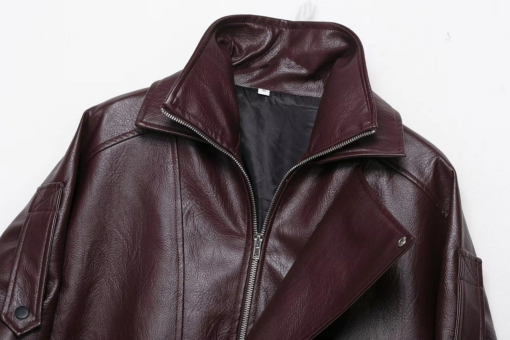 Mavis - Women's Faux Leather Jacket with Buckle Detail